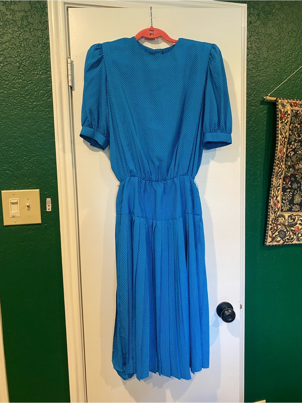 Vintage Liz Claiborne 80s Blue Dress With White Polka Dots